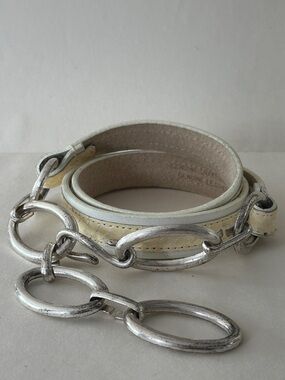 Anne Klein Vintage Genuine Snake Skin Leather SILVER CHAIN Buckle Belt M/L